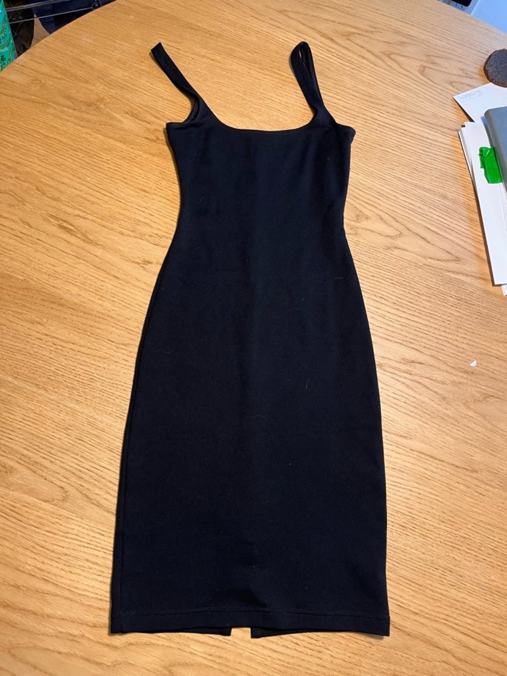 American Apparel Black Midi Square-Neck Bodycon Dress